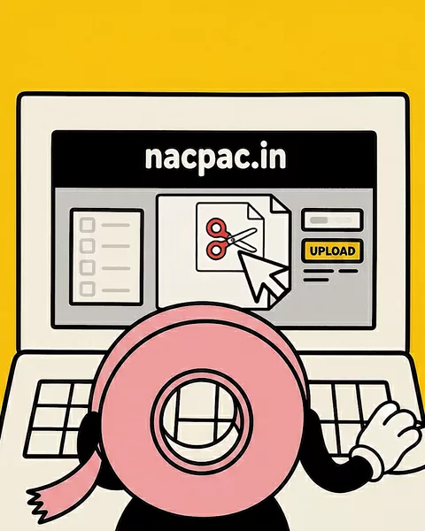 The mascot on nacpac.in, its artwork on screen beside an Upload button