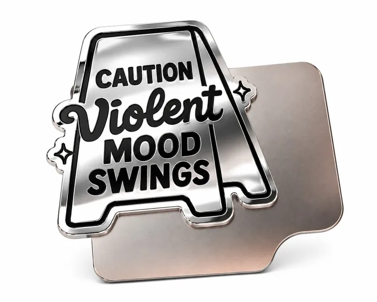 A 'Violent Mood Swings' sticker in mirrored silver on the Chrome sample card.