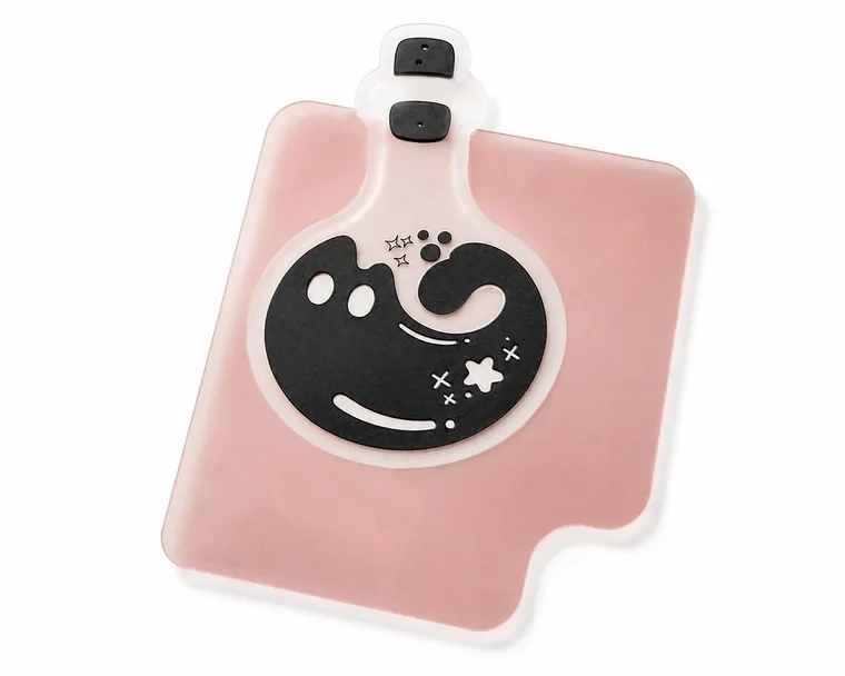 A clear potion-bottle sticker, its film almost invisible against the card behind it.